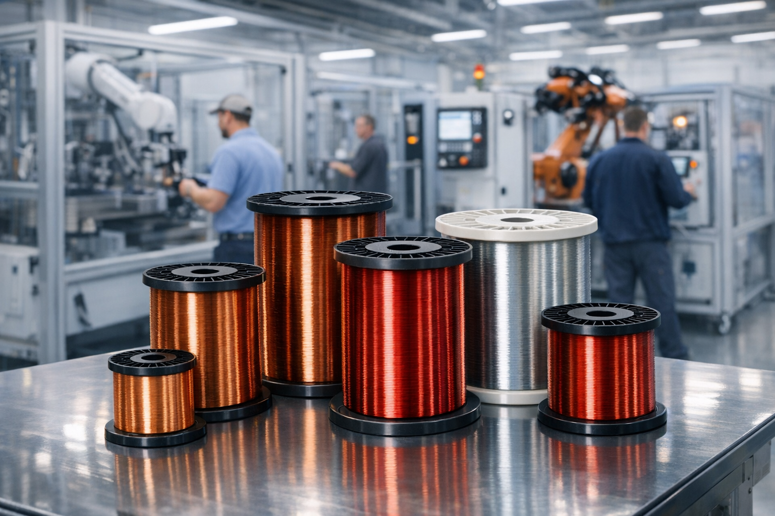 Niekoľko cievok smaltovaného elektromagnetického vinutého drôtu